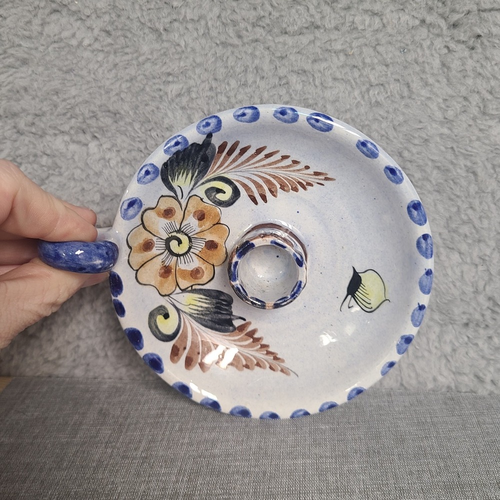 Tonala Mexico Chamberstick Taper Candle Holder Pottery Butterfly Floral Signed - Picture 4 of 10